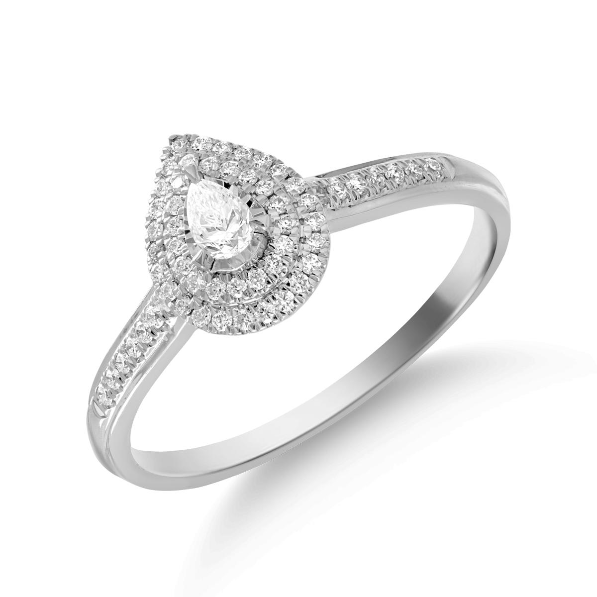 18K white gold tear shape ring with diamonds of 0.25ct